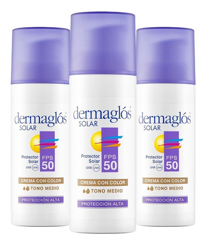 Dermaglos Facial Solar Fps50 Tono Medio 50g Pack X 3 Unid