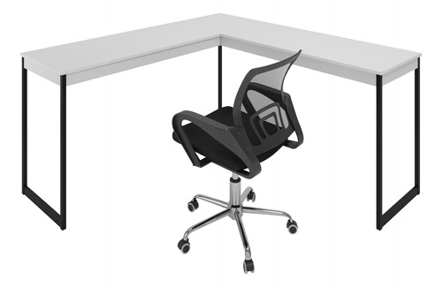 Mesa Em L  150x150+ Cadeira Giratória Mesh Estilo Industrial