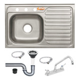 Tarja De Sobreponer 80x50 Cm Mezcladora Acero Inox (con Kit)