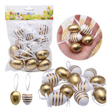 Kit 24 Ovinhos De Pascoa 4cm C/ Pendente P/ Galho Dourado Br