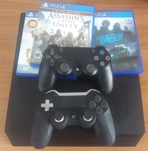  Ps4 Pro 4k 1tb, 2 Controles, 3 Jogos - Preto