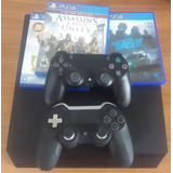  Ps4 Pro 4k 1tb, 2 Controles, 3 Jogos - Preto