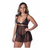 Camisola Sensual Sexy Tule Calcinha Fio Dental