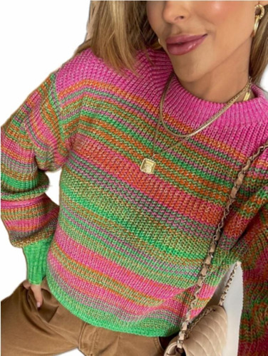 Blusa De Inverno Tricot Rainbow Colorida Trico Tricozinho
