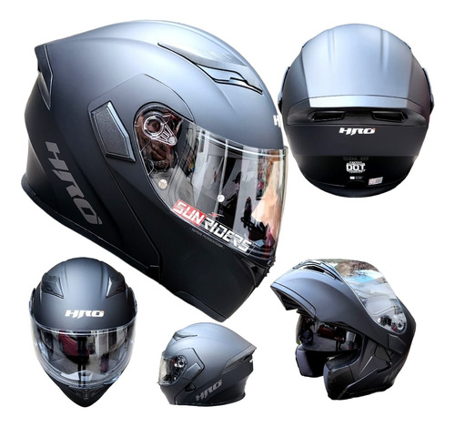 Casco Moto Hro Abatible Solid Lentes Dot Aleron  3400 Dv 