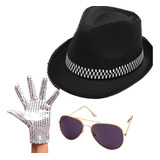 Kit Michael Jackson Disfraz Lentes Guantes Sombrero Accesori