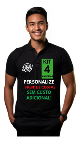 Kit 4 Camisa Polo Logomarca Sua Empresa Uniforme Algodão