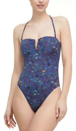 Traje De Baño Playa Tommy Hilfiger Bandeau  Print Azul Mujer