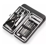 Kit Manicure 19 Pzs Cromado Con Estuche Profesional