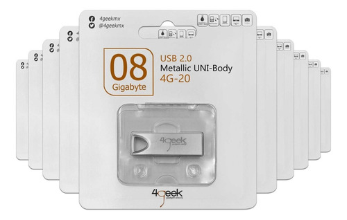 Kit 10 Memorias Usb 8gb Metálica 2.0 4geek Blister Plateado