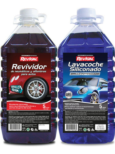 Lavacoche Azul Brillo Ponteciado Ph Neutro Siliconado Y Revividor De Negro Revigal X 5