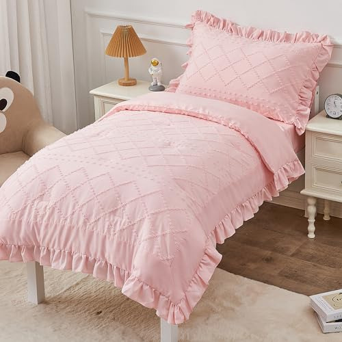 Set De Ropa De Cama Boho De 4 Piezas Cuna Volantes Rosa...