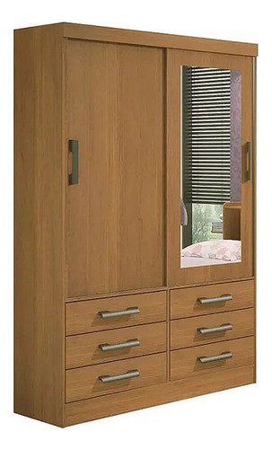 Guarda Roupa Meridian 2 Portas 6 Gavetas Solteiro Cinamomo