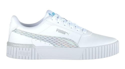 Tenis Puma Carina 2.0 Blanco Tornasol Con Azul Dama P 