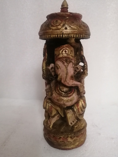 Antigua Estatua Figura Diosa Indu Ganesha Tallado Madera 
