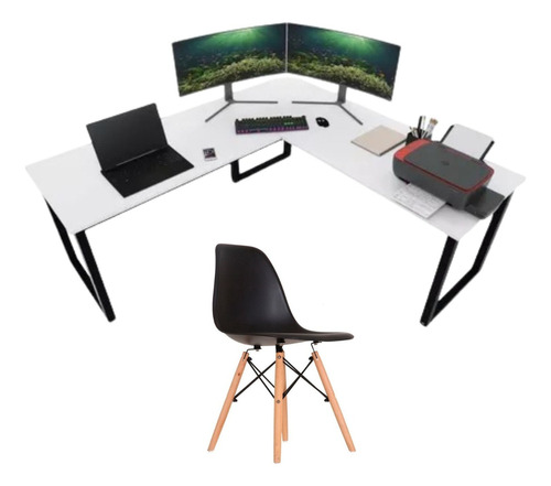 Escrivaninha Industrial Home Office C/ Cadeira Eames