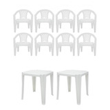 Combo Kit 2 Mesas Tambaú + 8 Cadeiras Branca Iguapé