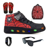 Botinha Infantil De Led Homem Aranha Mochila Chinelo Brindes