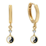 Aros Argollas Doradas Yin Yang Plata 925 + Oro 18k + Cajita 