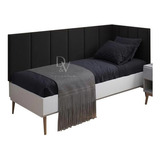 Conjunto Cabeceira Painel Estofada Almofadada Cama Solteiro Cor Preto-preto