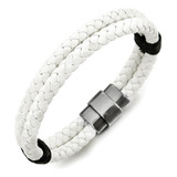 Coolsteelandbeyond Brazalete De Cuero Trenzado Blanco De Dos