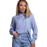 Camisa Feminina Blusa Social Manga Longa Casual Uniforme 