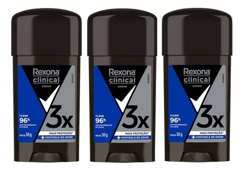 3 Desodorante Antitranspirante Rexona Clinical Men Creme 58g