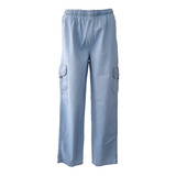 Calça Cargo Jeans Azul Claro Elástico E Cordão Na Cintura