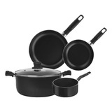 Bateria De Cocina T-fal 5813700 5 Piezas Antiadherente Negro