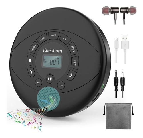 Kuephom Reproductor De Cd Recargable Con Bocina Usb Mp3 Aux