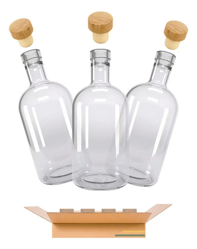Botella Vidrio Mezcalera Tapa Corcho 750 Ml 24 Pzs Mayoreo
