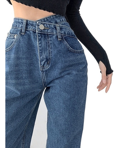 Jeans De Mujer Pantalones De Cintura Alta Pantalones Anchos