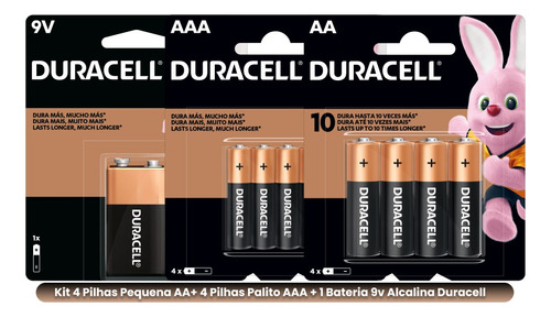 Kit 4 Pilhas Aa + 4 Pilhas Aaa + 1 Bateria 9v Alcalinas