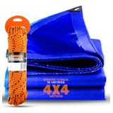 Lona Plastica Cobertura Impermeavel Azul 4x4 + Corda 10m