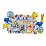 Kit Decoracion Fiesta Cumpleaños Globos Bluey Y Bingo 85 Pz