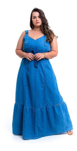 Vestido Jeans Longo Plus Size Sarja Sem Lycra S3912