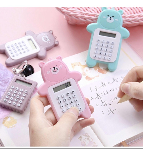 Mini Calculadora Colorida Bichinho Ursinho Fofo Com Chaveiro