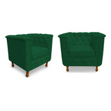 Kit 2 Poltronas Chesterfield Retro Capitonê Suede Verde