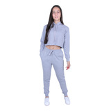 Conjunto Menina Cropped E Calça Jogger De Moletom Liso Cinza