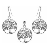 Conjunto De Plata 925 Estilo Medallón Con Arboles De La Vida