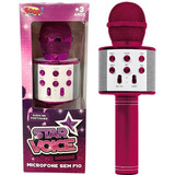 Brinquedo Microfone Star Voice Karaokê Via Bluetooth Rosa