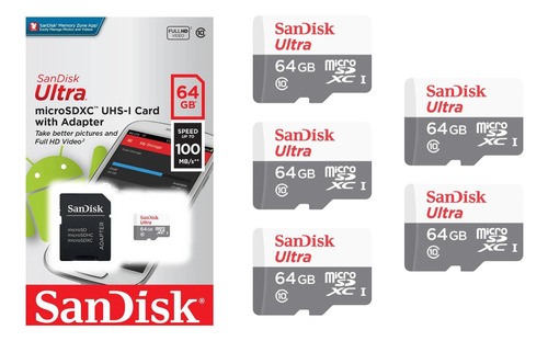 Kit 5 Unidades Cartão De Memória Sandisk 64gb Ultra Speed