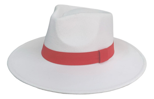 Chapéu Fedora De Feltro Branco Aba Grande E Dura De 8,5cm