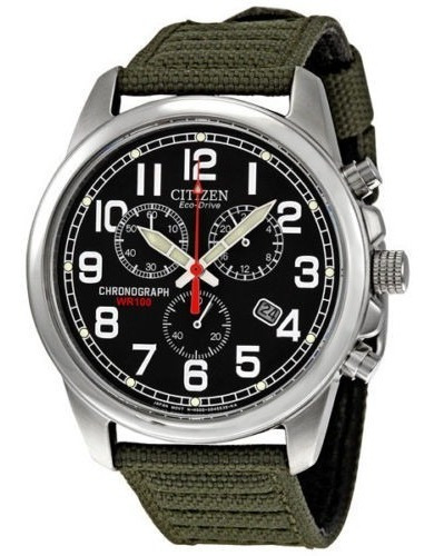 Reloj Citizen Hombre Ecodrive Crono At020005e Color De La Malla Verde Musgo Color Del Bisel Plateado Color Del Fondo Negro