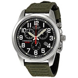 Reloj Citizen Hombre Ecodrive Crono At020005e Color De La Malla Verde Musgo Color Del Bisel Plateado Color Del Fondo Negro