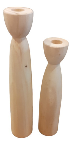 Candelabro Porta Vela De Madera Alamo Set X 2