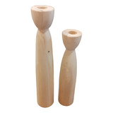 Candelabro Porta Vela De Madera Alamo Set X 2