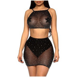 Mini Top De Malla De Aire Transparente Con Encaje De Strass