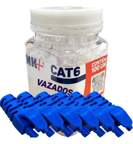 Conector Rj45 Vazado Passagem Cat6 Pote 100 Pcs + Capa Link+