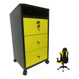 Cajonera Gamer Amarillo Cerradura Llave Ruedita Diseñoalcubo